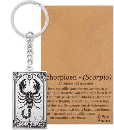 Sterrenbeeld Schorpioen (Aries) Sleutelhanger Zilverkleurig - Zodiac in de stijl van Rider-Waite Tarot - Roestvrij Staal / Stainless Steel - Pax Amare