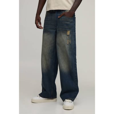 Getinte Stonewash Baggy Distressed Jeans | Size 34