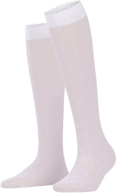 FALKE Dot gedessineerd materiaal transparant 15 DEN kniekousen dames wit - maat 35-38
