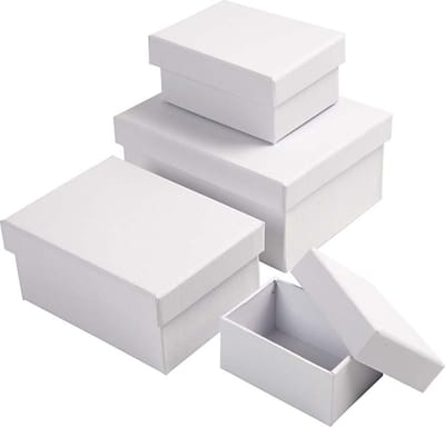 Rechthoekige Dozen, H: 3,5+4,5+5,5+6,5 cm, afm 7,5x5 + 9,5x7 + 11,5x8,5 + 14x11 cm, wit, 4 stuk/ 1 set