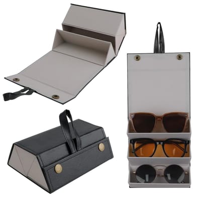 Dailygoods- Zonnebril Organizer - Opvouwbare Brillenhouder - 3 Slots - Opbergdoos - Meerdere Paren - Antislip Onderkant