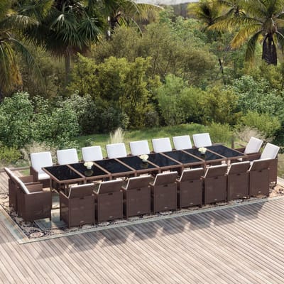 vidaXL - 21-delige - Tuinset - met - kussens - poly - rattan - bruin