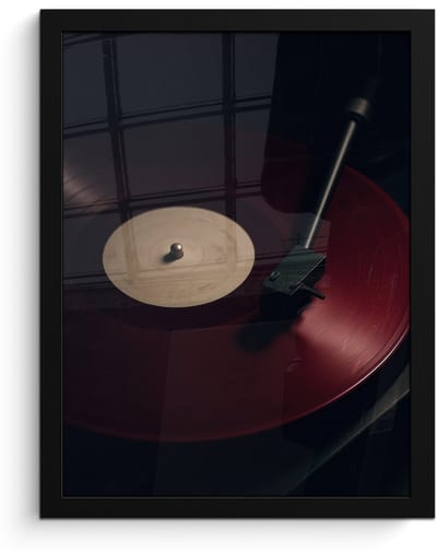 Poster in lijst - Fotolijst 30x40 cm - Posters - Vinylplaat - Rood - Platenspeler - Naald - Posterlijst zwart - Decoratie - Wanddecoratie woonkamer - Muurdecoratie slaapkamer