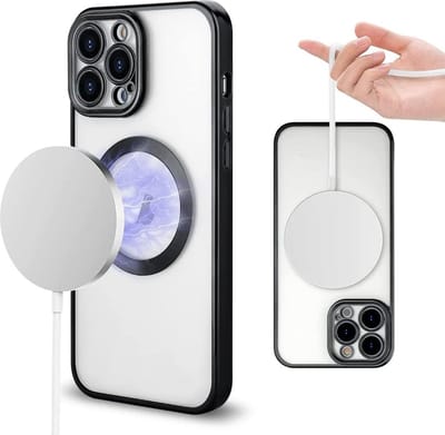 Hoesje Geschikt voor iPhone 13 Pro Magsafe hoes backcover – Lens beschermer – Transparant / Zwart