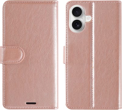 Ntech Hoesje Geschikt voor iPhone 17 Hoesje Rose Goud - met Pasjeshouder en Standaardfunctie – bookcase Portemonnee