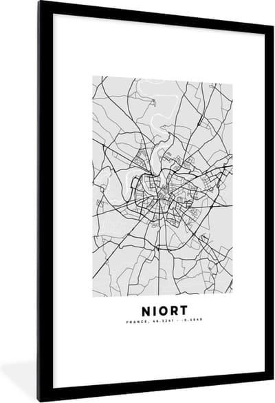 Fotolijst incl. Poster - Frankrijk - Niort - Stadskaart - Plattegrond - Kaart - 80x120 cm - Posterlijst