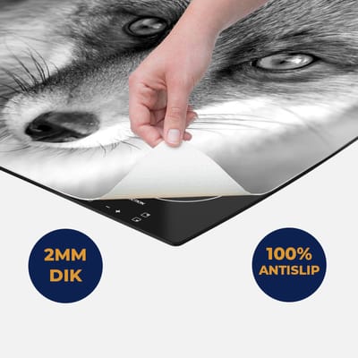 Chefcare Inductie Beschermer Vossenkop met Bruine Ogen - Vos - Zwart Wit - 60x50 cm - Afdekplaat Inductie - Kookplaat Beschermer - Inductie Mat