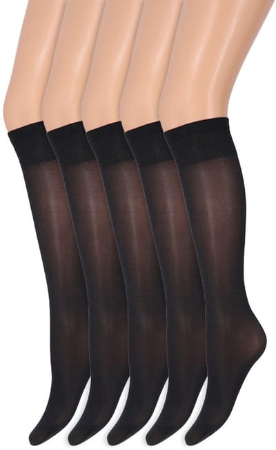 Glans pantykousen | Kniekousen | 35 Denier | Merk: Marianne | One Size | Kleur: Blauw | 5 Paar