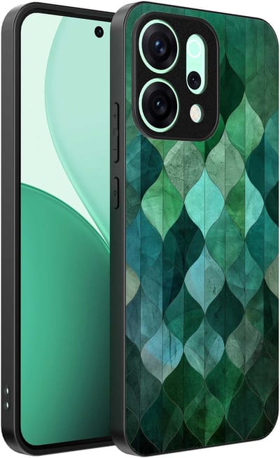 Geschikt voor Oppo Reno 14 Telefoonhoesje met Groene Bladeren Opdruk - TPU Backcover Case Green Leafs Design - Groen - Smartphonica geschikt voor Oppo Reno 14