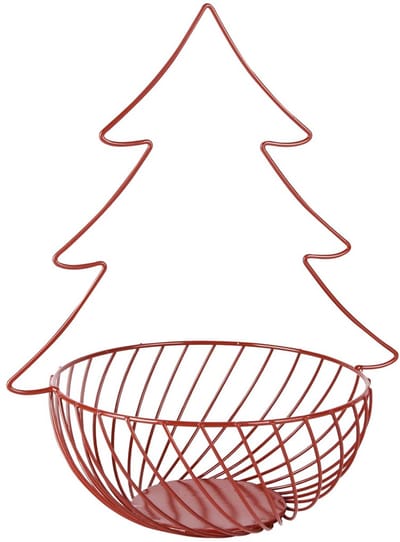 Dekoratief | Mandje m/kerstboom, rood, metaal, 27x21x33cm | A255386