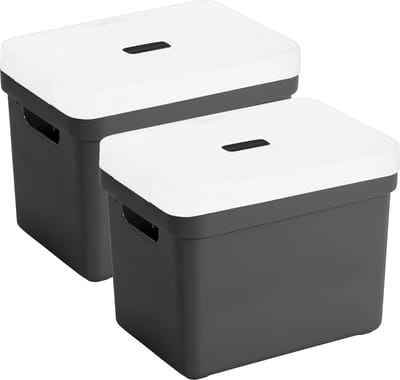 Sunware Opbergboxen met transparante deksel - 2x stuks - kastmanden - zwart - 18 liter - kunststof - 35 x 25 x 24 cm - Opbergers