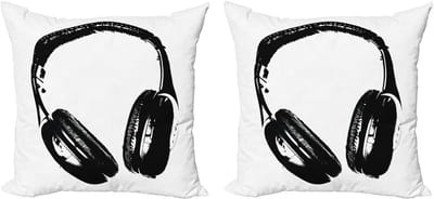 ABAKUHAUS Decoratieve Kussenhoezen voor Koptelefoons, Set van 2, Modern Accent, Dubbelzijdige Digitale Print, 50x50 cm, Wit Antracietgrijs