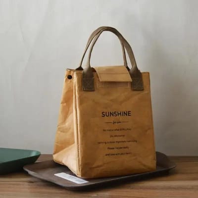 Papieren Lunchtas Waterdichte Isolerende Tas Verlengd En Verdikt Aluminiumfolie Japanse Handtas Kantoorwerker Student Koeltas Decor bruin
