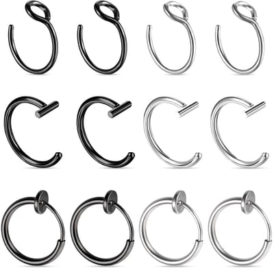 Dailygoods- Neuspiercingset 12 stuks - Nep-neusringen - Septum Hoepel - Roestvrij Staal - Hypoallergeen - Verstelbaar - Neuspiercing