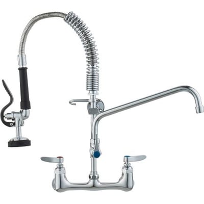 VEVOR Commerciële kraan met voorspoeldouche, keukenkraan 53 cm hoog, draaibare uitloop 30,5 cm, keukengootsteenkraan voor wandmontage, messing apparaat met uittrekbare sproeier, voor 1/2/3-vaks spoelbak
