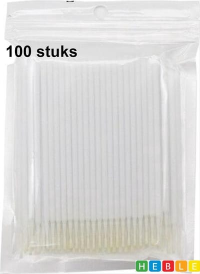 *** 100 stuks Wegwerp Microbrushes - voor Wimpers Uitbreiding, Verwijderen & Extensions - Wattenstaafje & Micro Borstel - Wit - van Heble® ***