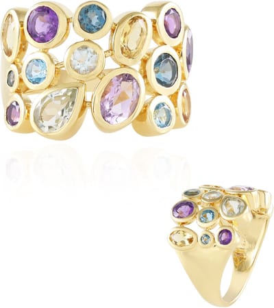 Cavill - Vergulde Sterling Zilveren Ring met Groene Amethist Peervorm & Lavendel Ovaal - Braziliaanse Edelstenen - Elegante Ringen Maat 17 & 19