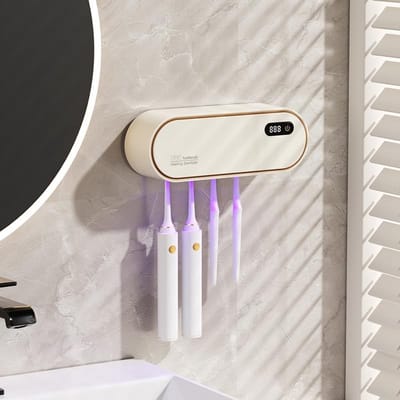 Dailygoods- Tandenborstelhouder met UV-desinfectie - Wandmontage - Zelfklevend - Multifunctioneel - Hygiënisch - 19,8 x 8,3 x 4,8 cm - Tandenborstelhouder Met Desinfectiefunctie