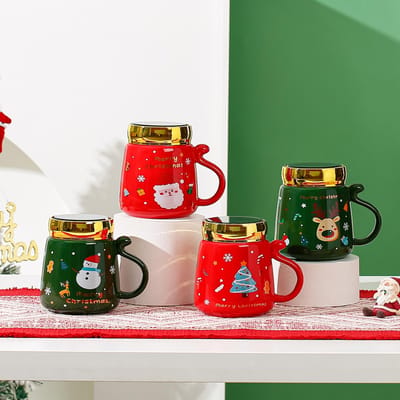 Kerstcadeau met Deksel Spiegelbeker Grote Capaciteit Leuke Meisje Koppels Mok Huishoudbeker Souvenir 420ML red