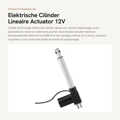 Dailygoods - Elektrische Cilinder - Lineaire Actuator - 12V DC - 200mm Stroke - 6000N Max - Voor Zware Toepassingen - Ideaal voor Medische Auto's