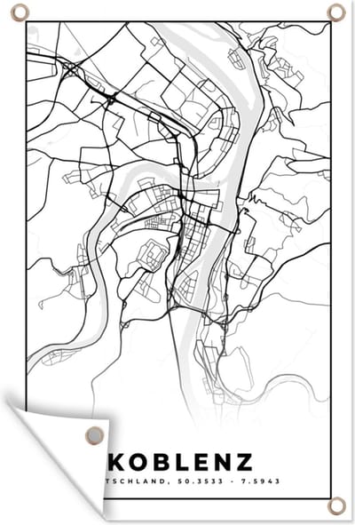 Muurdecoratie Koblenz - Plattegrond - Kaart - Stadskaart - 120x180 cm - Tuinposter - Tuindoek