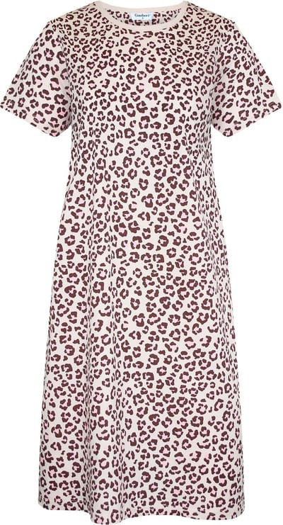 Gaubert Essential Dames Nachthemd Korte Mouw - Premium Gekamd Katoen - Panterprint - Roze - Maat S - GB-6810