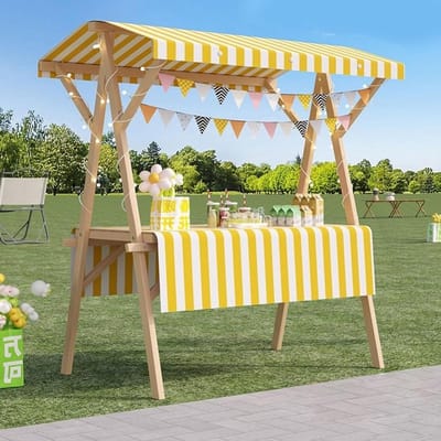 Opvouwbare Voedselkar - Mobiele Verkoopkraam - Straatverkoop - Grenenhouten Constructie - 150 cm Hoog - Geel