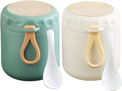 Famanu – 2 stuks Cereal cup to go - Mueslibeker to go - Praktische Mueslibeker - to go beker - Geschikt voor vriezer - magnetron en vaatwasser - Nordic Green + Nordic Beige