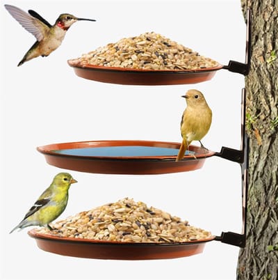 KZQ 3-delige vogelvoederset - Vogelbadbakje - Vogelbad voor aan de boom - Opvouwbaar - Inclusief ijzeren ringen en schroeven - Geschikt voor tuinen, terrassen, gazons, schuttingen en patio's - Bruin