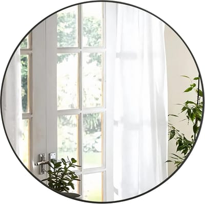 Ronde Wandspiegel Zwart 76.6cm - Moderne Cirkel Badkamerspiegel