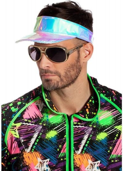 Wilbers & Wilbers - Jaren 80 & 90 Kostuum - Metallic Regenboog Zonneklep - Multicolor - One Size - Carnavalskleding - Verkleedkleding