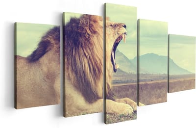 Artaza Canvas Schilderij Vijfluik Brullende Leeuw - 100x50 - Foto Op Canvas - Canvas Print