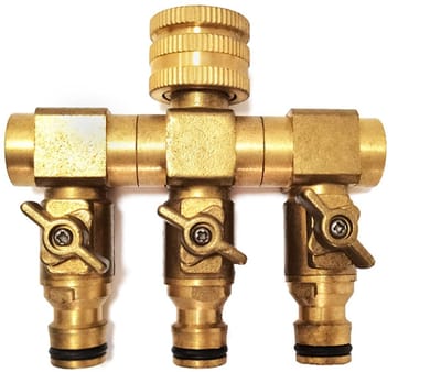 Dailygoods - Waterverdeler - Tuinslang Splitser - 3-weg Ventiel - 3/4" Messing Schroefdraad - Geschikt voor Buiten en Binnen - Slangconnectoren