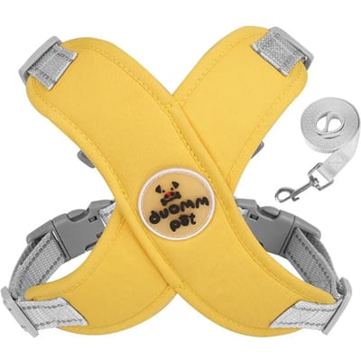X Hondentuig en Lijn Set Ademende Borstband voor Huisdieren Reflecterend Vesttuig voor Franse Bulldogs Kleine Middelgrote Honden Puppy Halsband (YELLOW,S (Pet 4-7kg)) geel