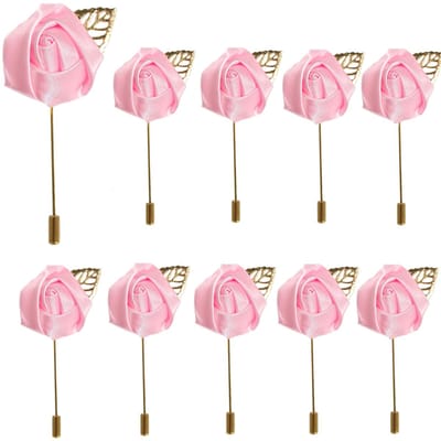 Dailygoods- Bloemen Reversspeldjes 10 Stuks - Handgemaakte Boutonnière - Bruidegom/Bruidsmeisje - Eenvoudig te Dragen - Elegante Bladvorm - 9 x 4 cm - Bruiloftskorset