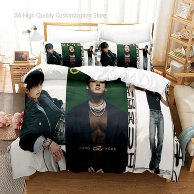 Jeon Jung Kook Album Beddengoed Set Eenpersoons Twijfelaar Volledig Queen King Size Bed Set Volwassen Jongens Slaapkamer Dekbedovertrek Sets Hoeslakenset 2-2 150*200cm 3pcs