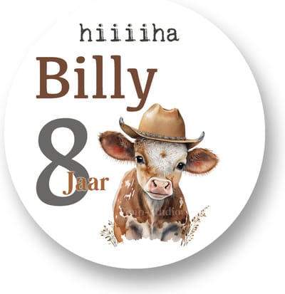 Traktatie Stickers Met Naam en Leeftijd - Cow-Boy !! - Gepersonaliseerd - Sluitstickers - Kinderfeest Traktatie - Uitdelen - Uitdeeltraktatie - Traktatiestickers Pimp Studio