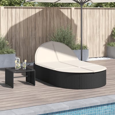 vidaXL - Ligbed - 2-persoons - met - kussens - poly - rattan - zwart