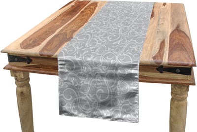 ABAKUHAUS Bloementafelloper, Swirler Tuinkunstdetails, Eetkamerkeuken Rechthoekige decoratieve Tafelloper, 40 x 180 cm, Lichtpaars blauw en lichtgrijs