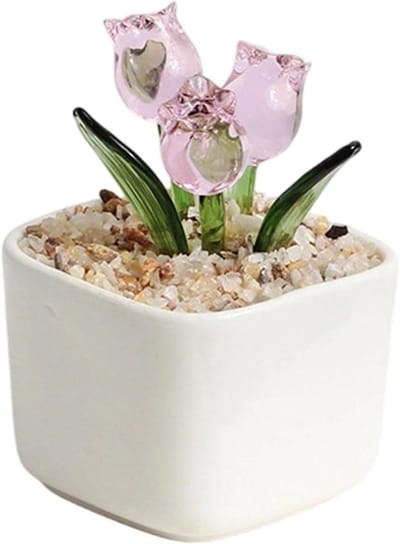Glazen bloemboeket - Kristallen beeldje - Woonkamer decoratie - Elegante stijl - 7 x 7 x 5 cm - Roze
