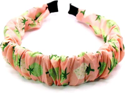 Diadeem roze met groen-wit aardbei patroon