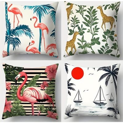Ensemble de 4 pièces, housse de coussin de canapé, taie d'oreiller girafe et flamant rose, 45 cm * 45 cm, impression recto, décoration de maison, 50x50cm