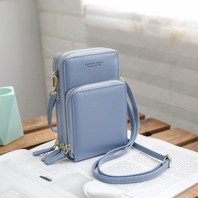 Knaak Compact Telefoontasje Blauw – 3 Compartimenten – Ideaal Voor op Een Feestje