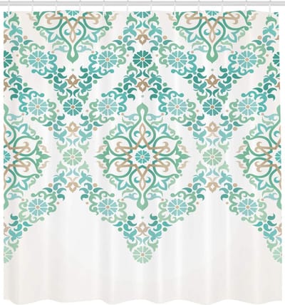 ABAKUHAUS traditioneel Douchegordijn, Vintage Bloemen Boho, stoffen badkamerdecoratieset met haakjes, 175 x 180 cm, Green Tan