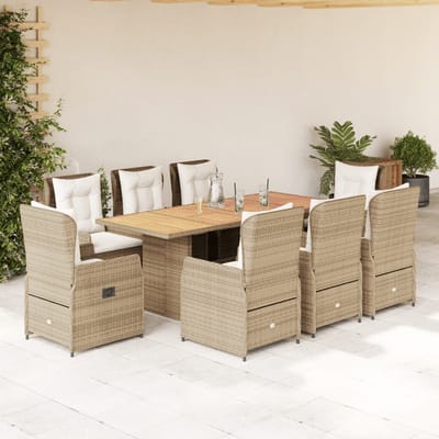 vidaXL - 9-delige - Tuinset - met - kussens - poly - rattan - beige