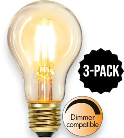 3-Pack | Standaard bol - E27 - 4W - Super Warm Wit <2200K - Dimbaar - Filament - Helder