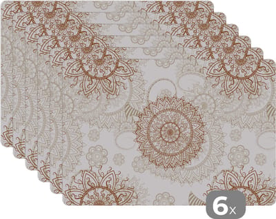 Placemat - Placemats kunststof - Mandala - Azië - Patronen - Zen - 45x30 cm - 6 stuks - Hittebestendig - Anti-Slip - Onderlegger - Afneembaar