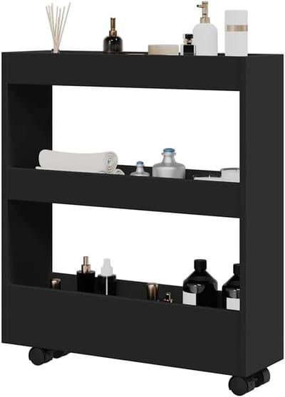 Opbergkast met Wielen - Smalle Trolley - Keuken Organiseren - Drie Lagen - 60 x 18 x 70 cm - Zwart