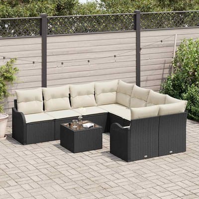 vidaXL - Tuinbank - Set - 9 - st - 8-Aantal - zitplaatsen - Zwart - poly - rattan