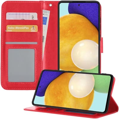 Hoesje - Met Pasjeshouder - Geschikt voor Samsung Galaxy A52 5G - Luxe Bookcase Portemonee - Flip Case - Kunstleer Book Case - Flipcase - Book Cover - Walletcase - Portemonneehoes - Telefoonhoesjes - Rood